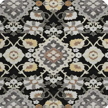 8' Black Gray And Brown Round Oriental Washable Indoor Outdoor Area Rug
