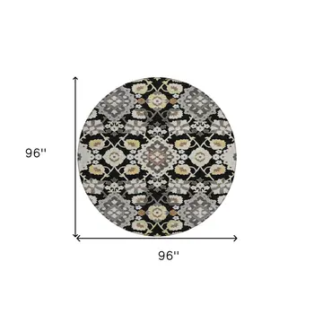 8' Black Gray And Brown Round Oriental Washable Indoor Outdoor Area Rug