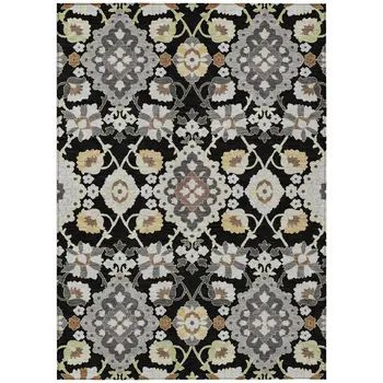 8' X 10' Black Gray And Brown Oriental Washable Indoor Outdoor Area Rug