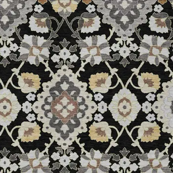 9' X 12' Black Gray And Brown Oriental Washable Indoor Outdoor Area Rug