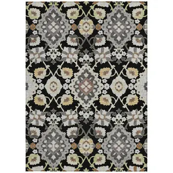 10' X 14' Black Gray And Brown Oriental Washable Indoor Outdoor Area Rug