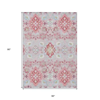 5' X 8' Blush Sky Blue And Brown Oriental Washable Indoor Outdoor Area Rug