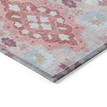 5' X 8' Blush Sky Blue And Brown Oriental Washable Indoor Outdoor Area Rug