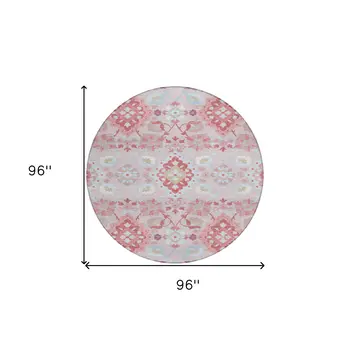 8' Blush Sky Blue And Brown Round Oriental Washable Indoor Outdoor Area Rug