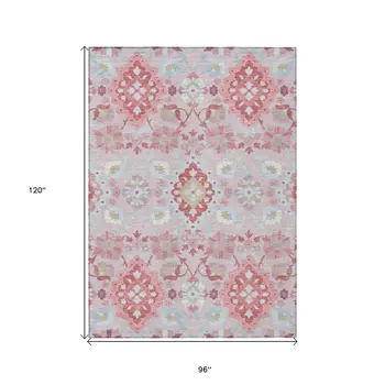 8' X 10' Blush Sky Blue And Brown Oriental Washable Indoor Outdoor Area Rug