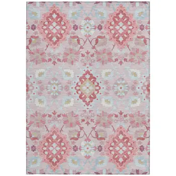 9' X 12' Blush Sky Blue And Brown Oriental Washable Indoor Outdoor Area Rug