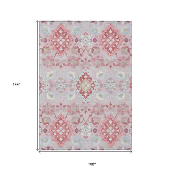 9' X 12' Blush Sky Blue And Brown Oriental Washable Indoor Outdoor Area Rug