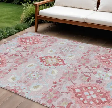 9' X 12' Blush Sky Blue And Brown Oriental Washable Indoor Outdoor Area Rug