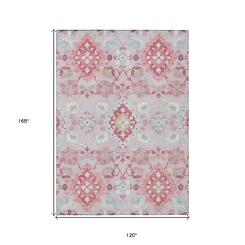 10' X 14' Blush Sky Blue And Brown Oriental Washable Indoor Outdoor Area Rug