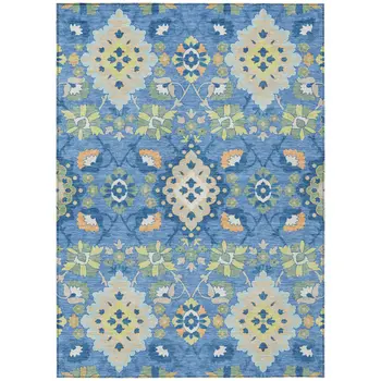 3' X 5' Blue Green And Orange Oriental Washable Indoor Outdoor Area Rug
