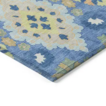 3' X 5' Blue Green And Orange Oriental Washable Indoor Outdoor Area Rug