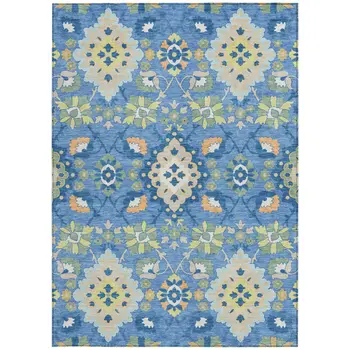 5' X 8' Blue Green And Orange Oriental Washable Indoor Outdoor Area Rug