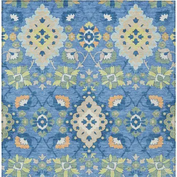 5' X 8' Blue Green And Orange Oriental Washable Indoor Outdoor Area Rug