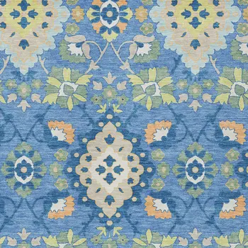8' X 10' Blue Green And Orange Oriental Washable Indoor Outdoor Area Rug