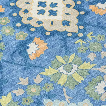 8' X 10' Blue Green And Orange Oriental Washable Indoor Outdoor Area Rug