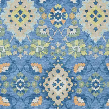 9' X 12' Blue Green And Orange Oriental Washable Indoor Outdoor Area Rug