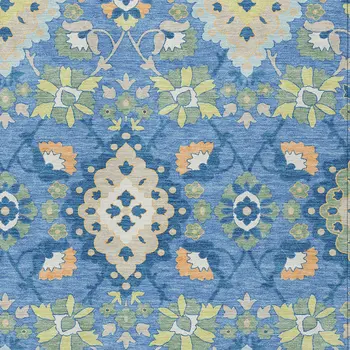 10' X 14' Blue Green And Orange Oriental Washable Indoor Outdoor Area Rug