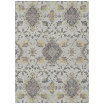 5' X 8' Gray Green And Brown Oriental Washable Indoor Outdoor Area Rug