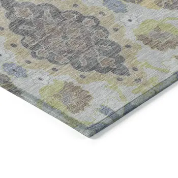 5' X 8' Gray Green And Brown Oriental Washable Indoor Outdoor Area Rug