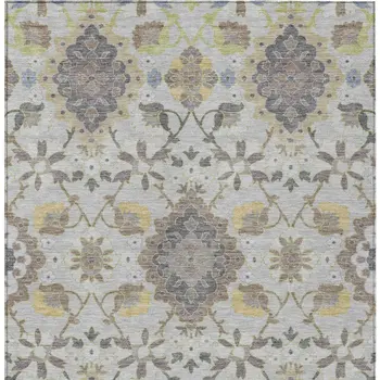 5' X 8' Gray Green And Brown Oriental Washable Indoor Outdoor Area Rug