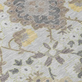 5' X 8' Gray Green And Brown Oriental Washable Indoor Outdoor Area Rug