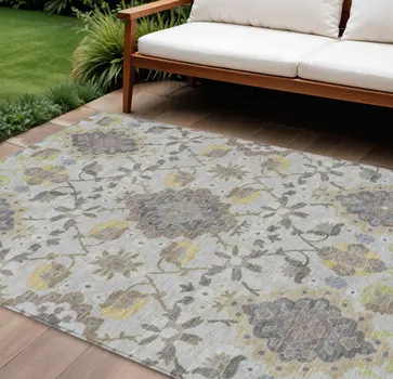 8' X 10' Gray Green And Brown Oriental Washable Indoor Outdoor Area Rug