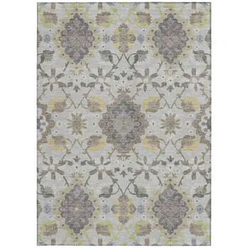 10' X 14' Gray Green And Brown Oriental Washable Indoor Outdoor Area Rug