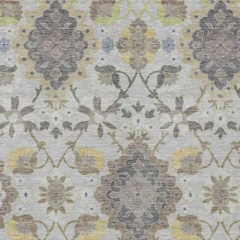 10' X 14' Gray Green And Brown Oriental Washable Indoor Outdoor Area Rug