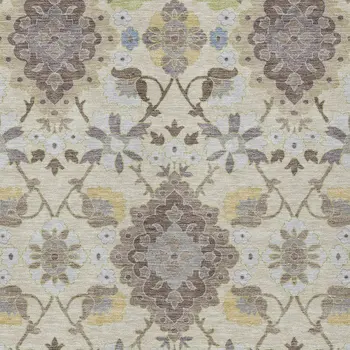 8' X 10' Ivory Brown And Green Oriental Washable Indoor Outdoor Area Rug