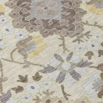 10' X 14' Ivory Brown And Green Oriental Washable Indoor Outdoor Area Rug