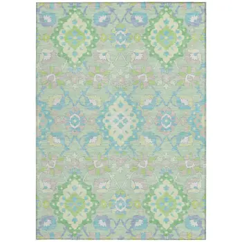 3' X 5' Mint Green Blue And Ivory Oriental Washable Indoor Outdoor Area Rug
