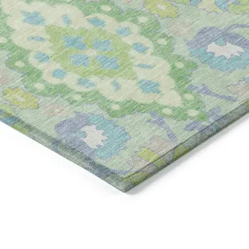 3' X 5' Mint Green Blue And Ivory Oriental Washable Indoor Outdoor Area Rug