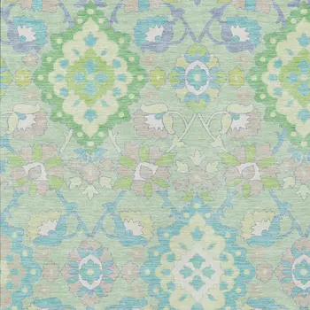 10' X 14' Mint Green Blue And Ivory Oriental Washable Indoor Outdoor Area Rug