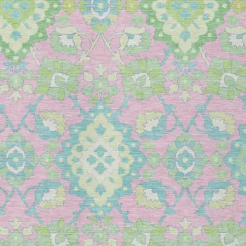 3' X 5' Pink Green And Blue Oriental Washable Indoor Outdoor Area Rug