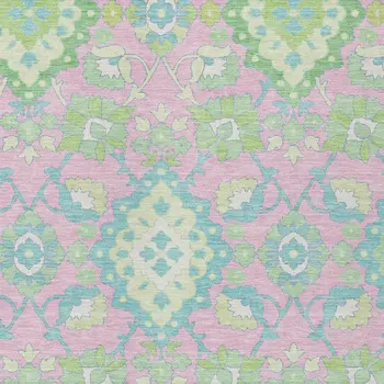 10' X 14' Pink Green And Blue Oriental Washable Indoor Outdoor Area Rug
