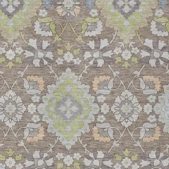 5' X 8' Taupe Beige And Green Oriental Washable Indoor Outdoor Area Rug