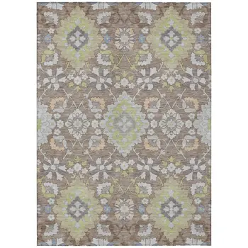 8' X 10' Taupe Beige And Green Oriental Washable Indoor Outdoor Area Rug