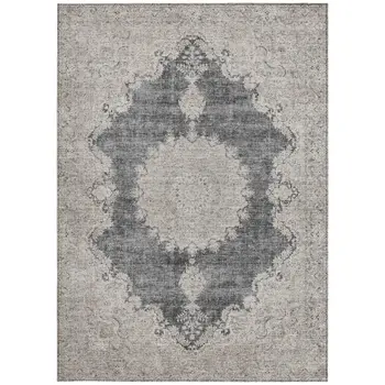 5' X 8' Black And Ivory Oriental Washable Indoor Outdoor Area Rug