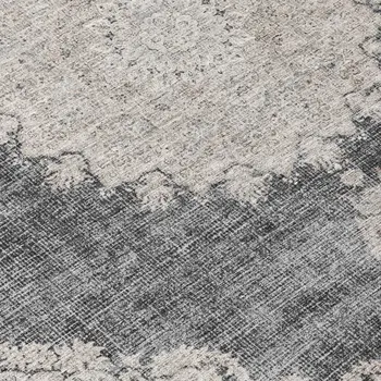 8' Black And Ivory Round Oriental Washable Indoor Outdoor Area Rug