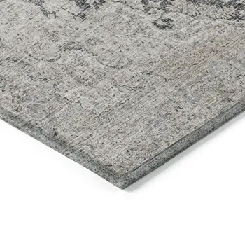 8' X 10' Black And Ivory Oriental Washable Indoor Outdoor Area Rug