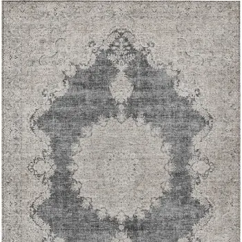9' X 12' Black And Ivory Oriental Washable Indoor Outdoor Area Rug