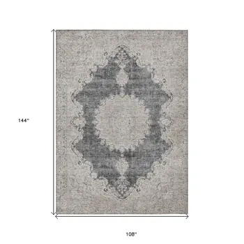9' X 12' Black And Ivory Oriental Washable Indoor Outdoor Area Rug