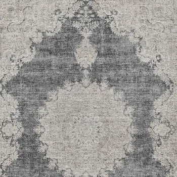 9' X 12' Black And Ivory Oriental Washable Indoor Outdoor Area Rug