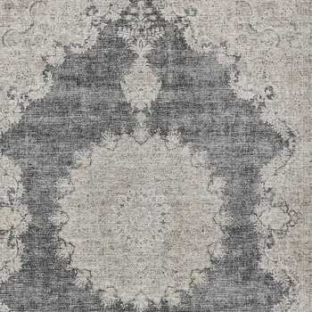 10' X 14' Black And Ivory Oriental Washable Indoor Outdoor Area Rug