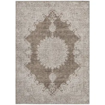 3' X 5' Brown And Beige Oriental Washable Indoor Outdoor Area Rug