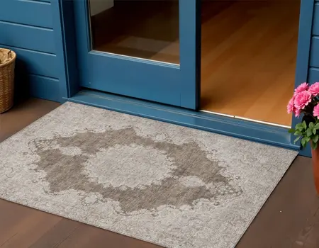 3' X 5' Brown And Beige Oriental Washable Indoor Outdoor Area Rug