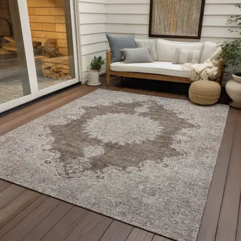 3' X 5' Brown And Beige Oriental Washable Indoor Outdoor Area Rug