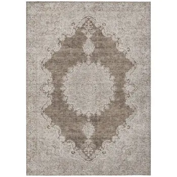 3' X 5' Brown And Beige Oriental Washable Indoor Outdoor Area Rug