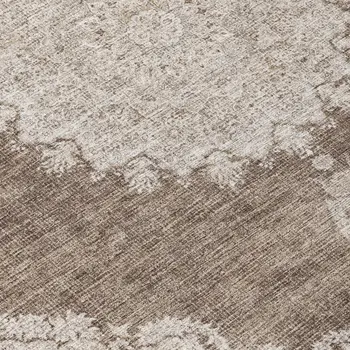 8' Brown And Beige Round Oriental Washable Indoor Outdoor Area Rug