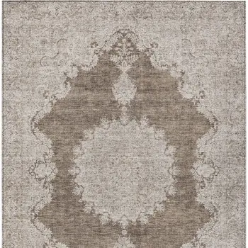 8' X 10' Brown And Beige Oriental Washable Indoor Outdoor Area Rug
